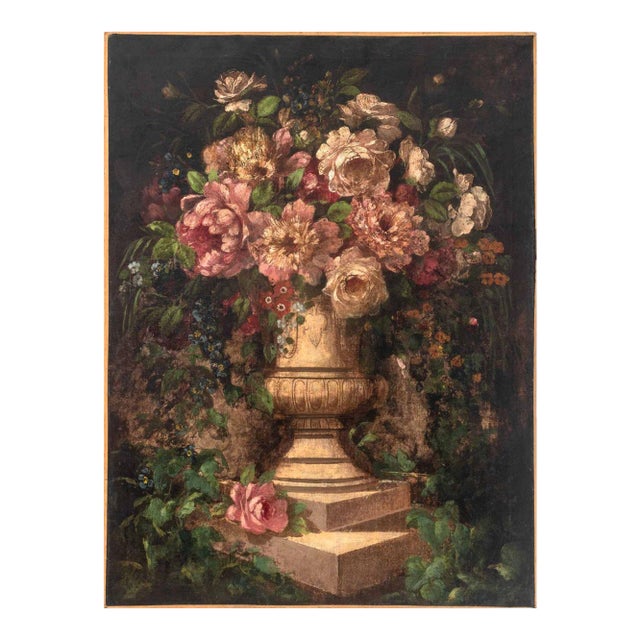 Italian Floral Still Life Oil on Canvas, 19th Century For Sale