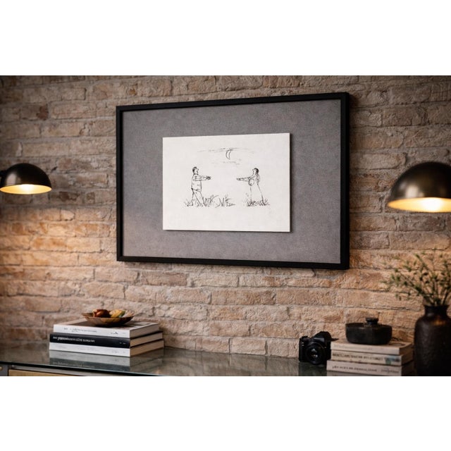 Figurative Mid 20th Century Couple Rushing to Embrace — William Steig Figurative Study No. 1, Float Mounted Print, Gallery Framed (20” X 30”) For Sale - Image 3 of 10