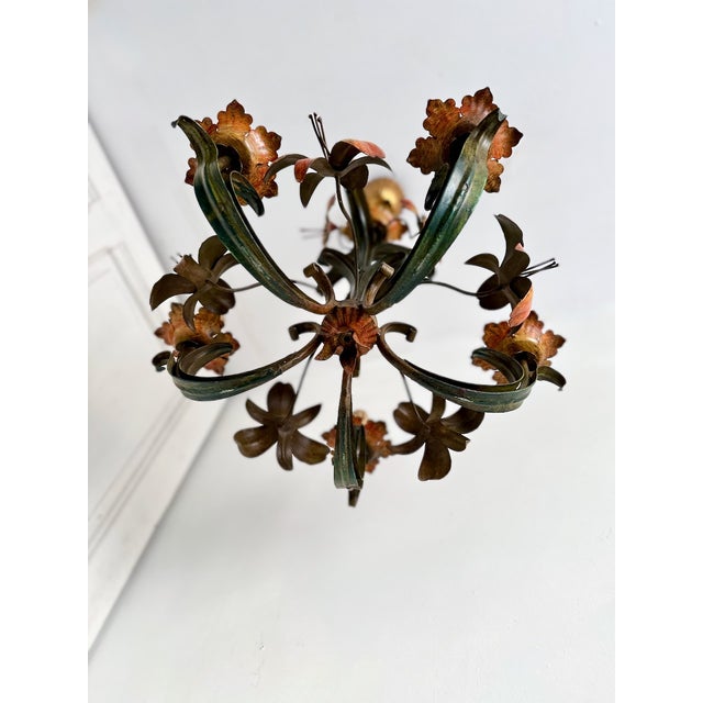 Vintage Italian Florentine Hand-Painted Tole Floral 5-Light Chandelier, 1940s For Sale - Image 12 of 18
