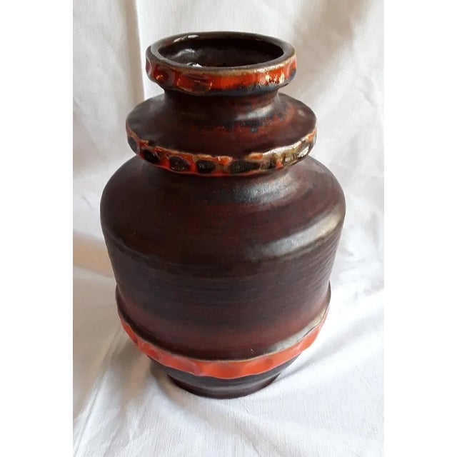 Vintage German Ceramic Vase with Brown-Blue Glaze with Orange Stripes from Carstens Tönnieshof, 1970s, in Good conditions....