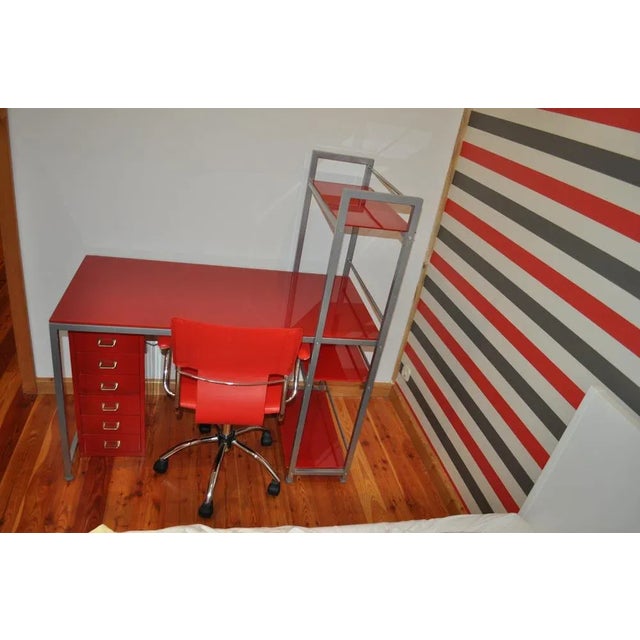 Bauhaus Red Desk, Chair & Metal Cabinet, Set of 3 For Sale - Image 9 of 18
