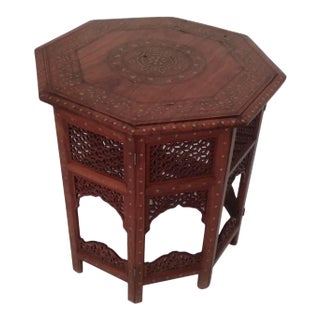 1940s Indian Brass and Copper Inlay Travel Table For Sale