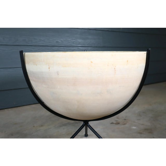 John Follis Mid Century Architectural Pottery E-25 Bisque Planter With Iron Base Designed by Rex Goode John Follis Vase Retro For Sale - Image 4 of 11