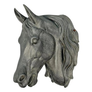 Vintage Cast Aluminum Horse Head Equestrian Wall Sculpture, Possibly French For Sale