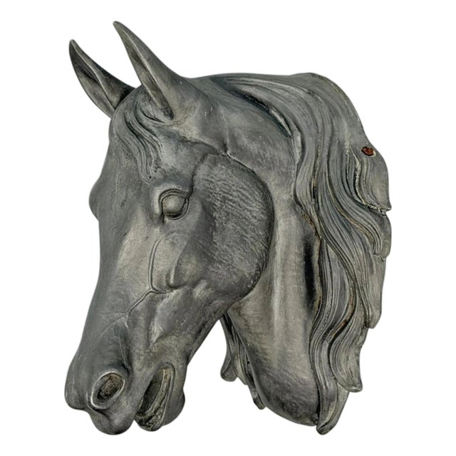 Vintage Cast Aluminum Horse Head Equestrian Wall Sculpture, Possibly French For Sale