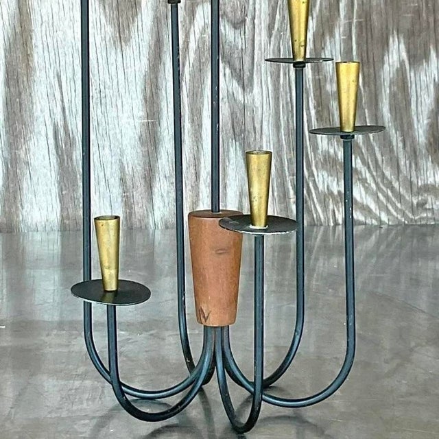 Vintage MCM Wood and Metal Candelabra For Sale - Image 9 of 13