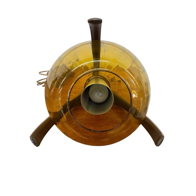 Mid-Century Modern 1960’s Pearsall Style Walnut & Amber Glass Swag Light For Sale - Image 4 of 5