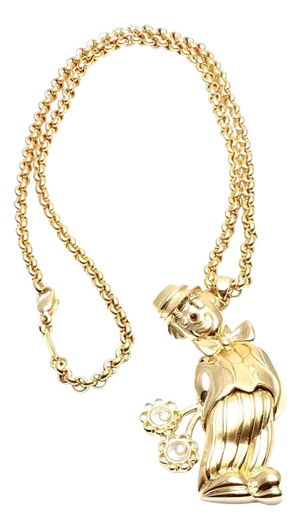 Mid 20th Century Chopard Large Happy Clown With Flowers Yellow Gold Pendant Necklace