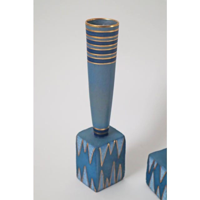 Postmodern Vases in Gold-Blue by Allan Hytholm, Denmark, 1980s, Set of 2 For Sale - Image 10 of 11