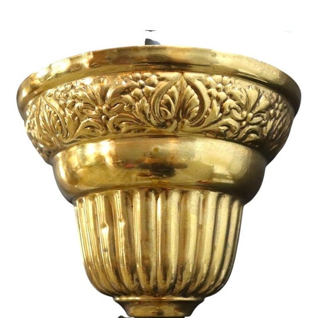 Metal Brass & Cranberry Glass Electrified 3-Light Hanging Chandelier C1880 For Sale - Image 7 of 10