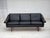 1960s, Danish design by Aage Christensen. 3-seater sofa. Original black furniture leather, teak wood legs. Manufactured by...