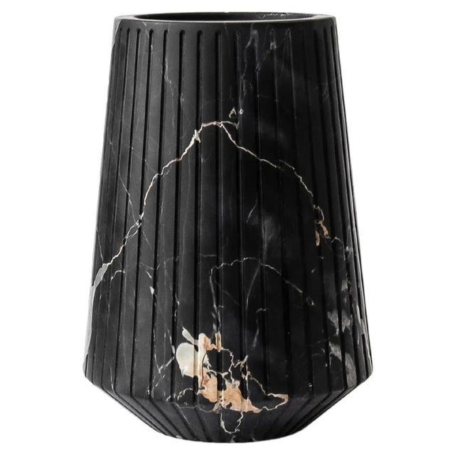 Not Yet Made - Made To Order Medium Striped Vase in Portoro Marble For Sale - Image 5 of 5