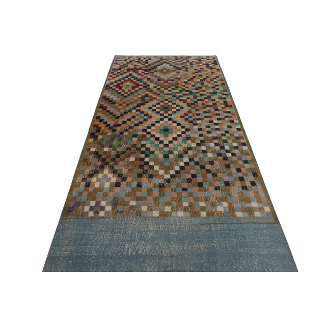 Rug & Kilim Vintage Turkish Rug in Brown With Colorful Diamond Medallions - Rug & Kilim For Sale - Image 4 of 8