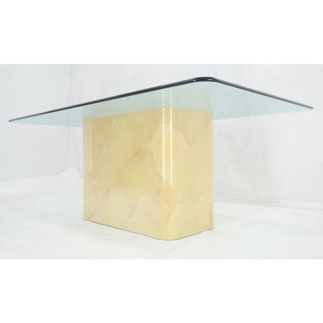Parchment Goat Skin Leather Single Base 3/4" Glass Top Rectangle Dining Table For Sale - Image 6 of 12