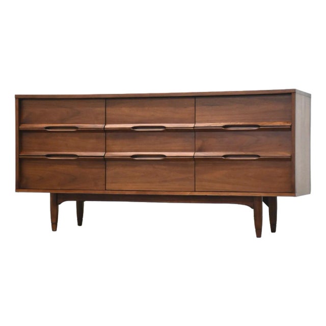 1960s Refinished Walnut Mid Century Dresser For Sale