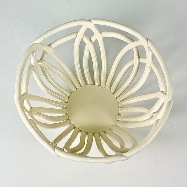 Vintage Italian Arts & Crafts Boho Chic Handcrafted Open Weave Studio Pottery Serving Bowl, Ivory For Sale - Image 6 of 11