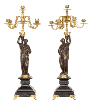 French Ormolu Bronze Candelabras on Black Marble, 1870s, Set of 2