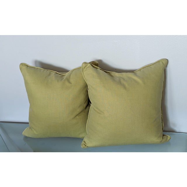 17" custom Mitchell Gold Pillows, the Mitchell Gold Fabric has a slight sheen. Inserts are feather. In great shape.
