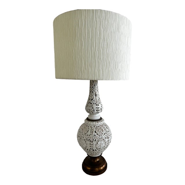 1960s Vintage Ceramic Lamp With Shade For Sale