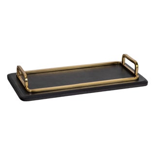 Greyson Leather Rectangle Tray Small, Natural Brass For Sale