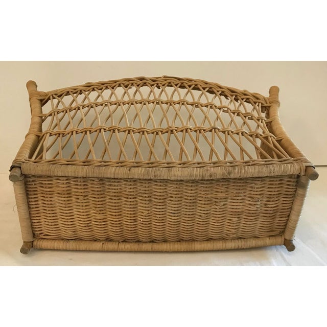 Brown Vintage Wicker Magazine Rack For Sale - Image 8 of 9
