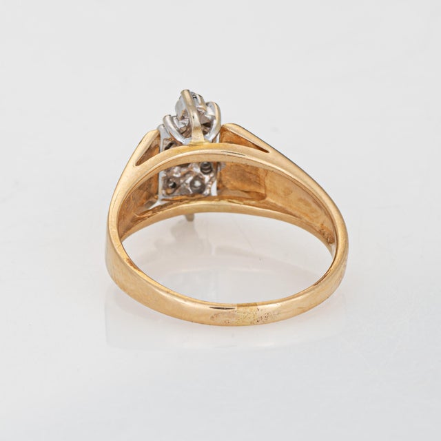 1970s ​70s Diamond Cluster Ring Sz 6.75 Wide Band Vintage 14k Yellow Gold Fine Jewelry For Sale - Image 5 of 7