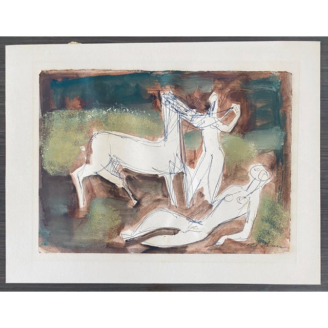 Brown Stefan Alexander, Abstract Composition with Figures Israeli Mid Century Modernist For Sale - Image 8 of 8