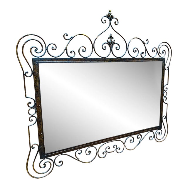 Vintage French Monumental Wrought Iron Fleur-De-Lis Wall Mirror For Sale