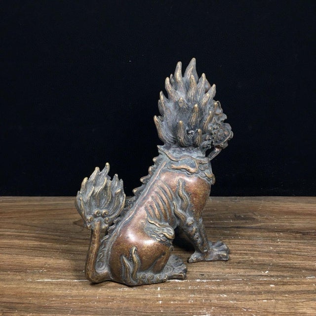 Bronze Qilin Statue - Chinese Mythical Beast Sculpture With Flame Mane For Sale In Los Angeles - Image 6 of 9