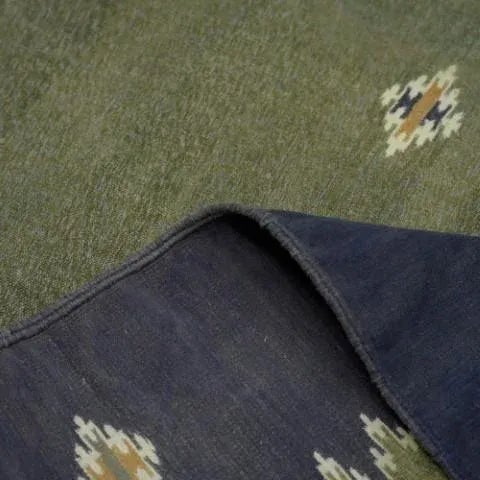 1950s Oversized Vintage Dhurrie Solid Rug in Green With Blue Border | Rug & Kilim For Sale - Image 5 of 5