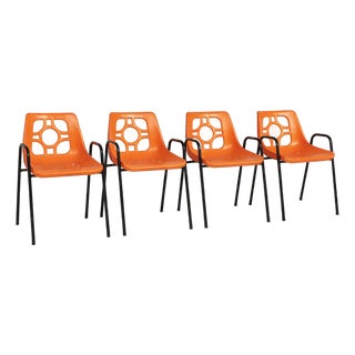 Mid-Century Modern Space Age Orange Chairs, 1970s, Set of 4 For Sale