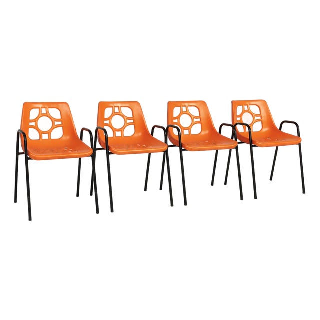 Mid-Century Modern Space Age Orange Chairs, 1970s, Set of 4 For Sale