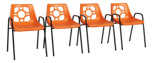 Mid-Century Modern Space Age Orange Chairs, 1970s, Set of 4