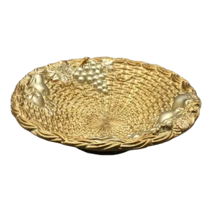Vintage Italian Gold and White Florentine Woven Wicker Ceramic Fruit Bowl