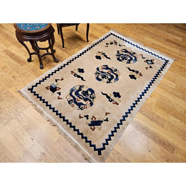 1900 - 1909 Vintage Chinese Art Deco Area Rug with Dragons, 1920s Allover Design, 4' x 6' For Sale - Image 5 of 13