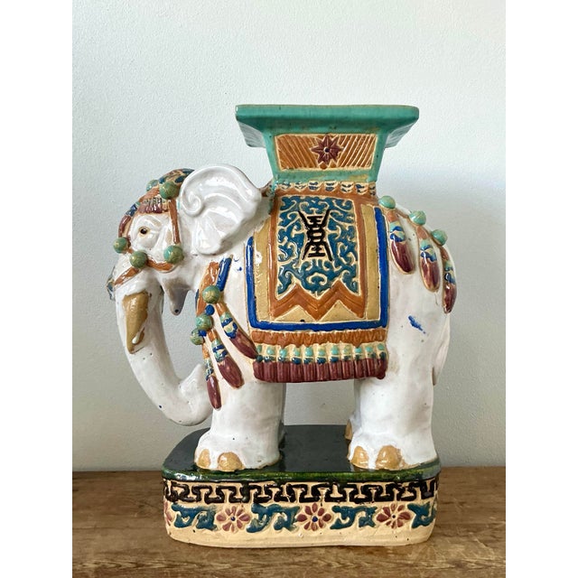 Vintage Boho Glazed Ceramic Low Elephant Stool For Sale - Image 9 of 12