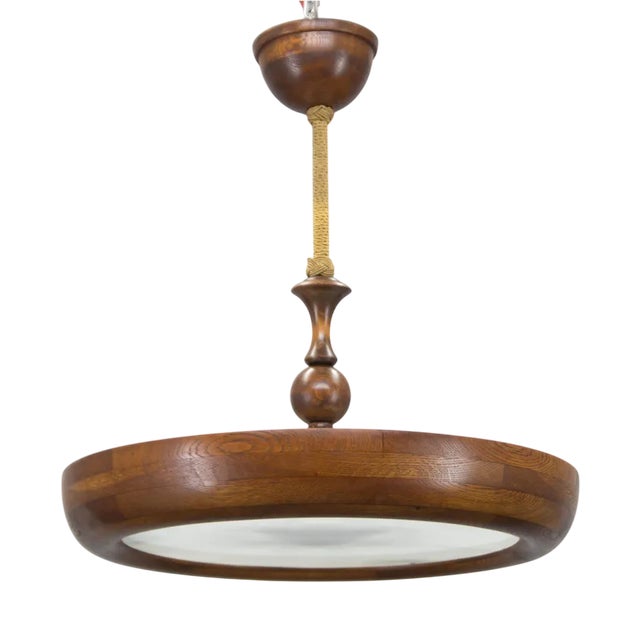 Large Art Deco Wooden UFO Pendant, 1930s For Sale