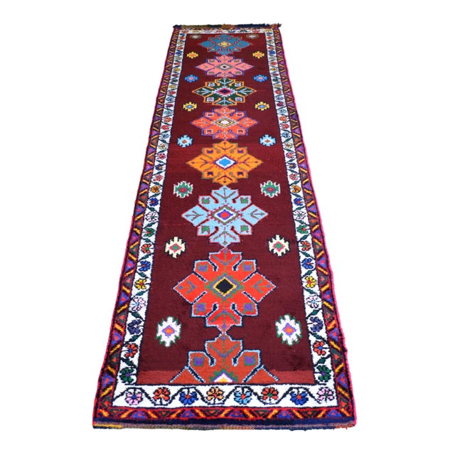 Turkish Runner Rug. Hand-Knotted Tribal Deep Pink Color Hallway Rug, Kitchen Decor - 3′ × 12′ For Sale - Image 10 of 17