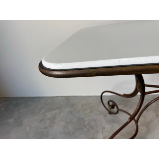 White 1960’s French Hollywood Regency Metal & Brass Indoor/Outdoor Dining Table With White Marble Top For Sale - Image 8 of 12