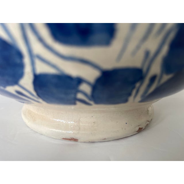 Large Vintage Mexican Blue and Ivory Talavera Pottery Bowl For Sale - Image 11 of 15