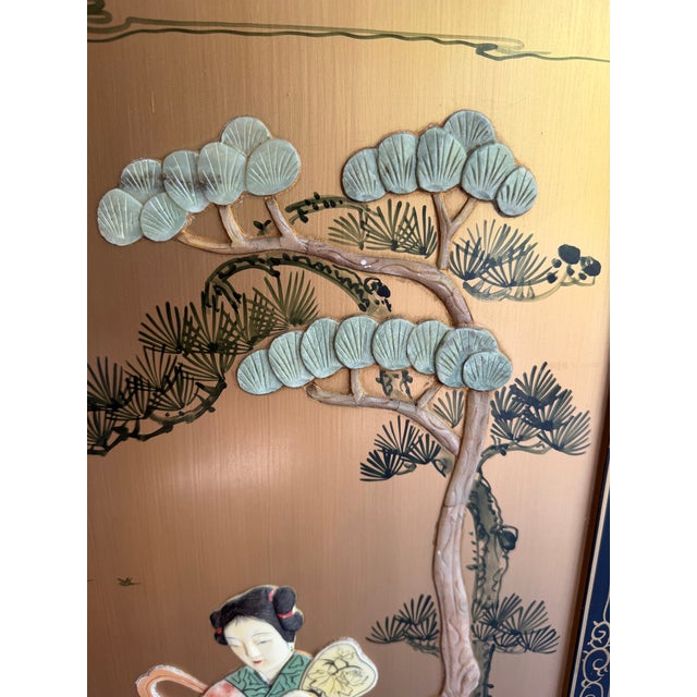 Description Beautiful vintage matching pair of 34-inch Hong Kong wall plaques featuring genuine mother-of-pearl shell...