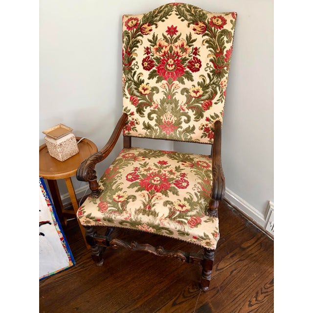 Late 19th Century Pair of Hand-Carved French Baroque Revival Walnut Tapestry Armchairs For Sale - Image 4 of 10