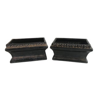Vintage Chinese Black Rectangular Planters - a Pair For Sale