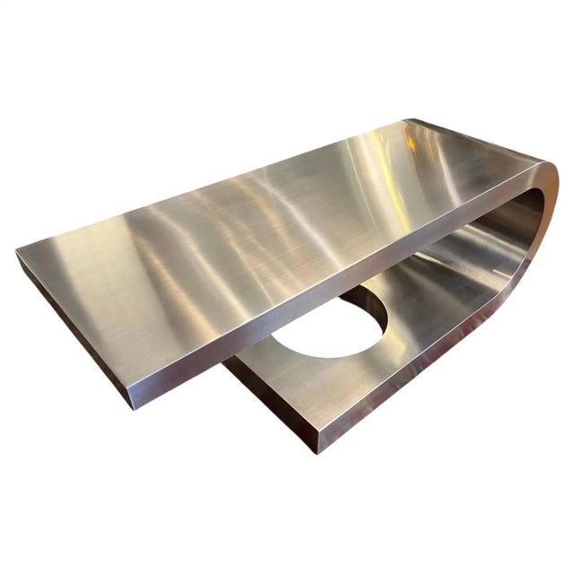 Silver Vintage Italian Diapason Desk in Brushed Stainless Steel by Marzio Cecchi for Studio Most For Sale - Image 8 of 11