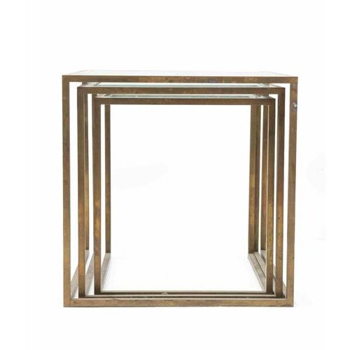 Metal and Glass Nesting Tables, 1970s, Set of 3 For Sale - Image 3 of 8
