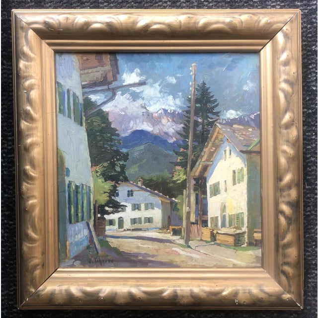 W. Scherer, Village dans les Alpes, Oil on Cardboard, Framed For Sale - Image 10 of 10