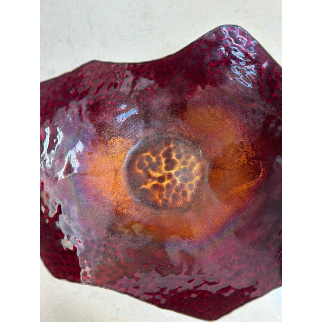 Mid Century Modern Enamel on Copper Bowl Deep Magenta For Sale - Image 10 of 11
