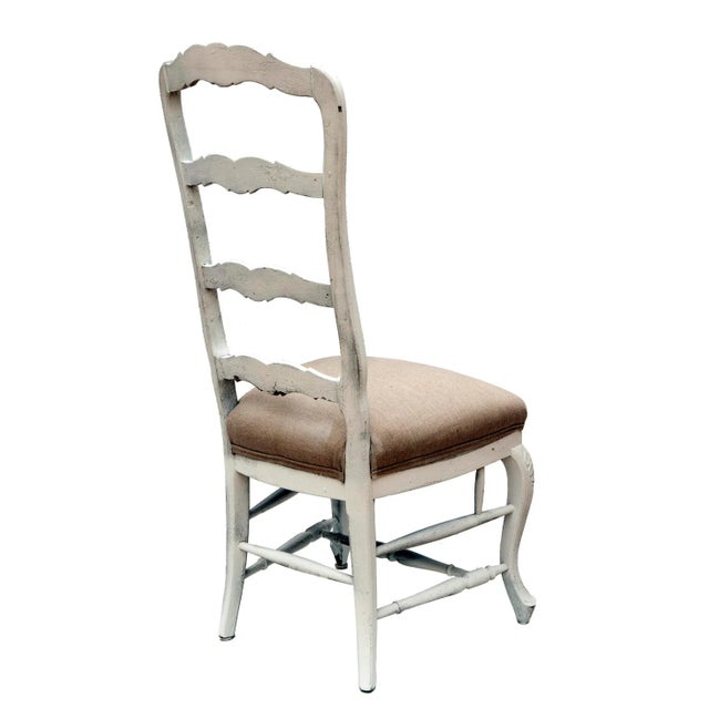 Vintage French Provincial Ladder Back Chairs W Linen Seats: A Pair For Sale - Image 10 of 11