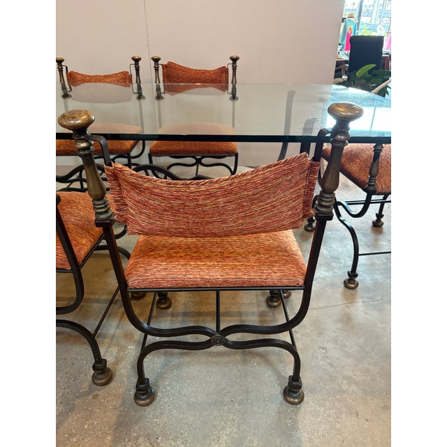 Mid-Century Italian Savonarola Wrought Iron Dining Set - Table and Set of 8 Chairs For Sale - Image 4 of 11