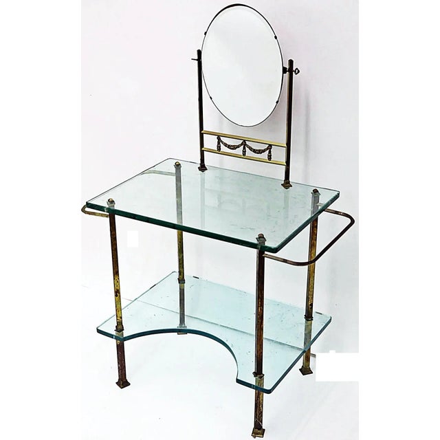 Art Deco Vintage Art Deco Glass and Bronze Dressing Vanity For Sale - Image 3 of 12